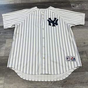 Vintage MLB New York Yankees Majestic Striped White Black Men XL Baseball Jersey